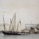 Szebeka i tartara / Xebec and tartan, By Antoine Leon Morel-Fatio (1810-1871)